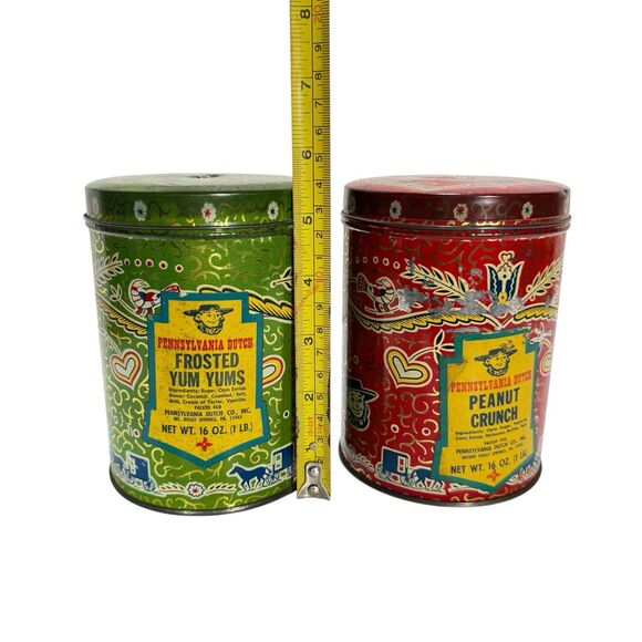 Vintage Pennsylvania Dutch Candies Yum Yum Peanut Crunch Tin Coin Banks Amish - Picture 12 of 14